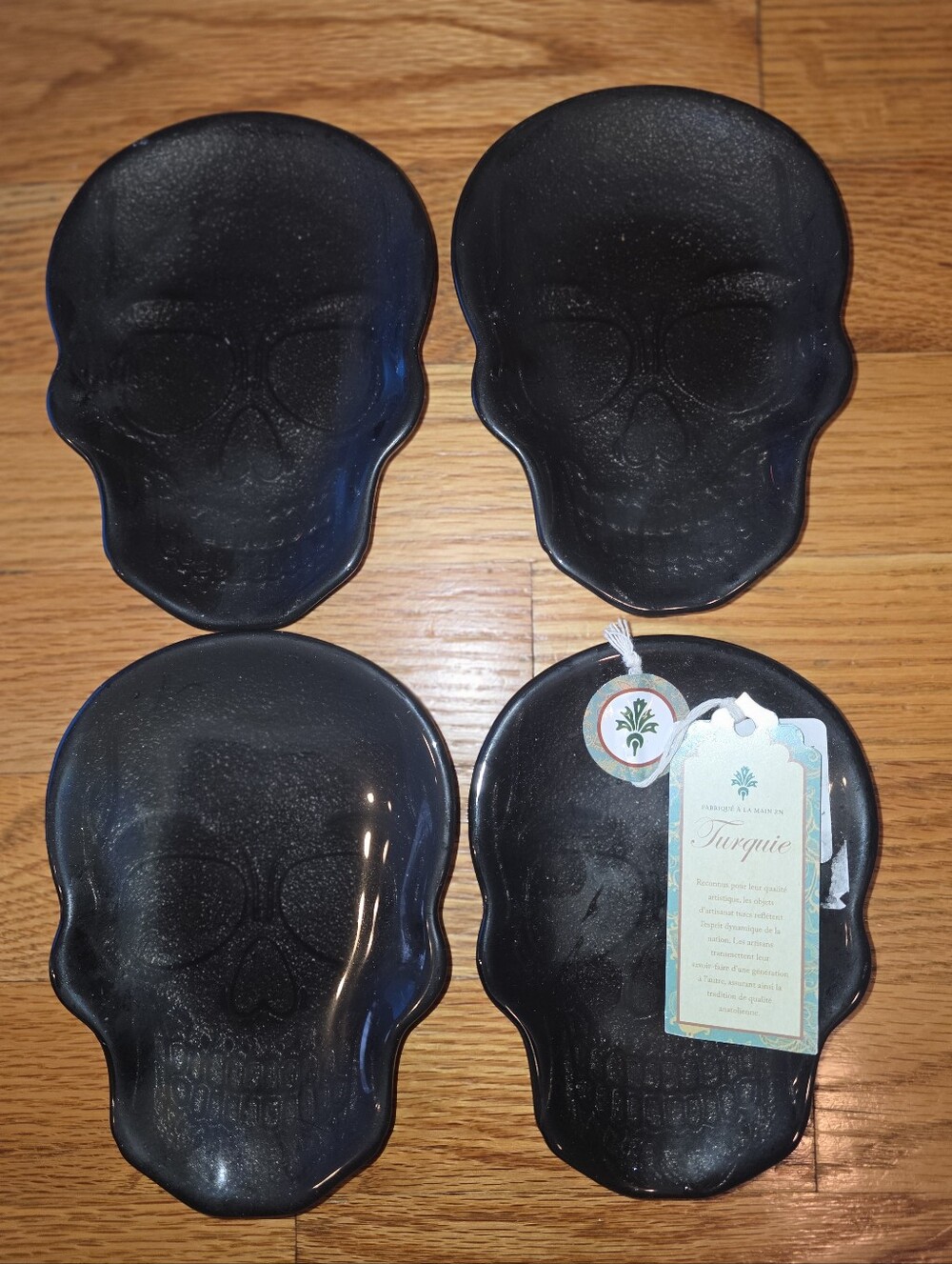 Set of 4 Black Skull Shaped Side Dishes Or Spoon Rest